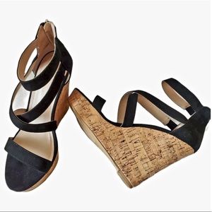 Charles David Alexa Black Microsuede Fashion Wedge Ankle Strap Sandals, New!